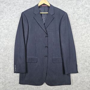 Wall Street Collection Men's Blazer Navy Blue Size 42L Pinstriped 3-Button‎